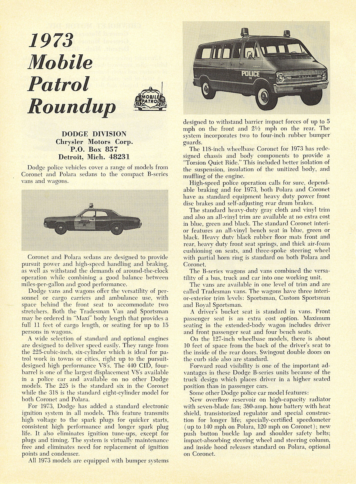 1973 Police Vehicles Booklet Page 2